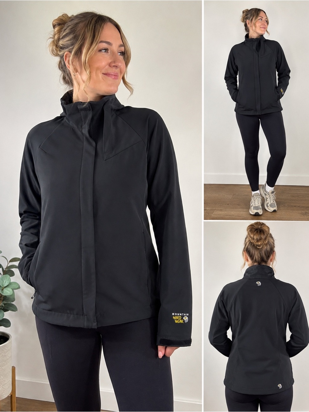Mountain Hardwear Womens L Black Softshell Jacket Full Zip Fleece Lined Outdoor